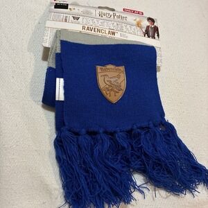 Harry Potter Wizarding World Ravenclaw Blue Gray Striped Fringe Crest Scarf NEW